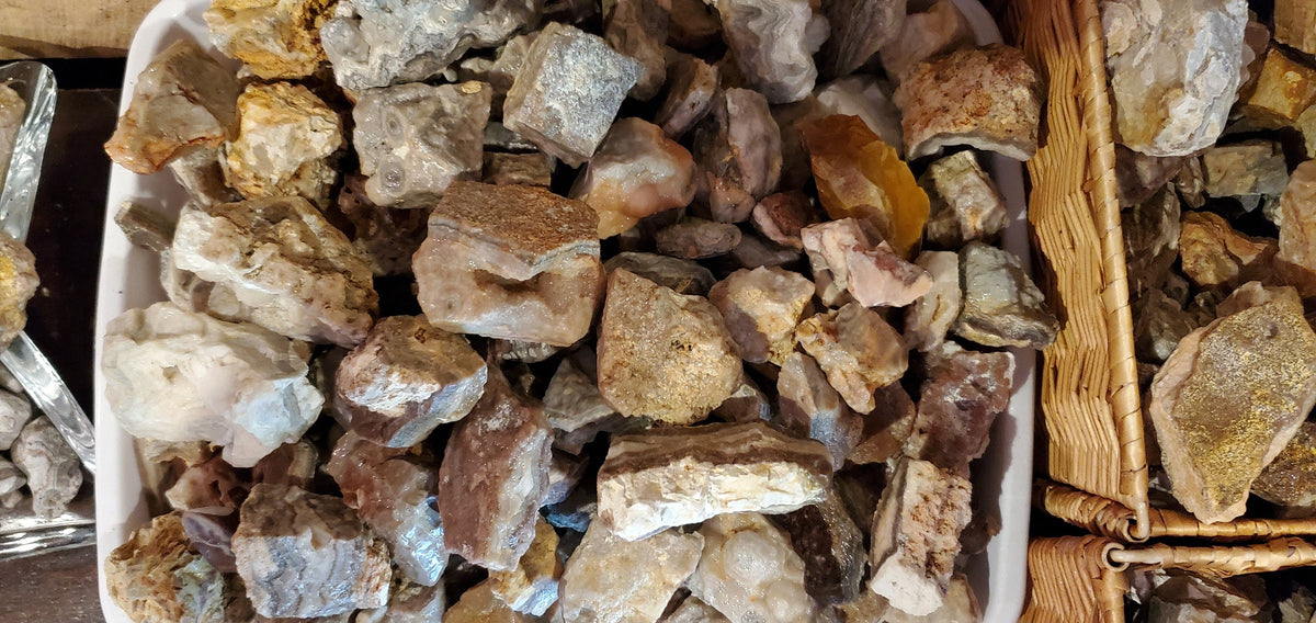 Hand-mined crazy lace agate rough from Trion, Georgia